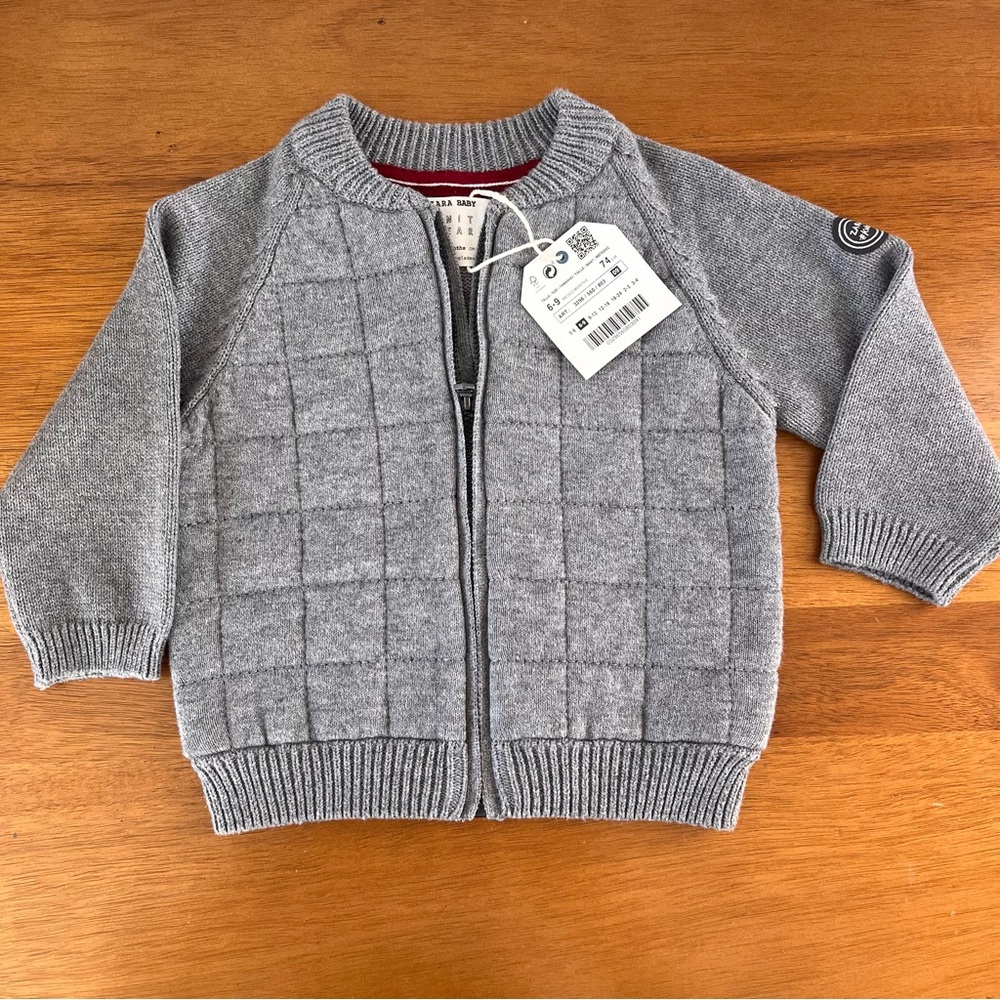 Zara Baby Knit Wear Gray Quilted Kids Sweater - 6-9 mos.